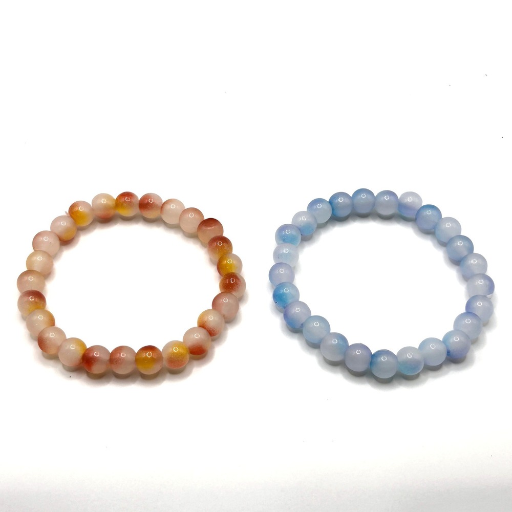 Agate Natural Stone Stretch Bracelet Set OS Blue Orange Beaded Boho Yoga Jewelry